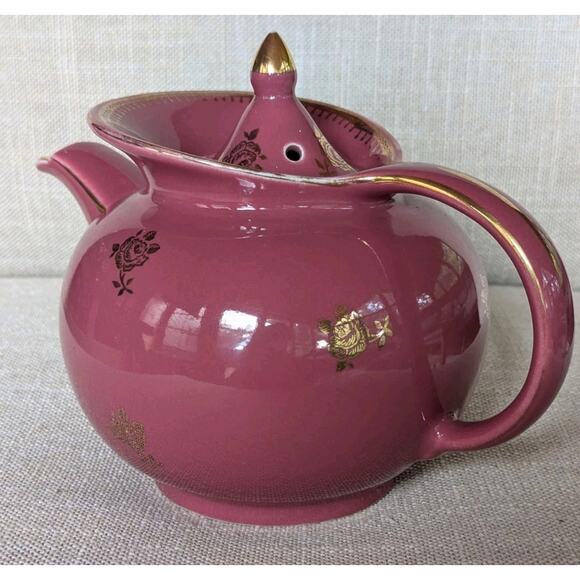 Vintage Hall China 0694 6 cup Teapot Mauve Rose Pink With Gold Trim/Flowers - Picture 3 of 16
